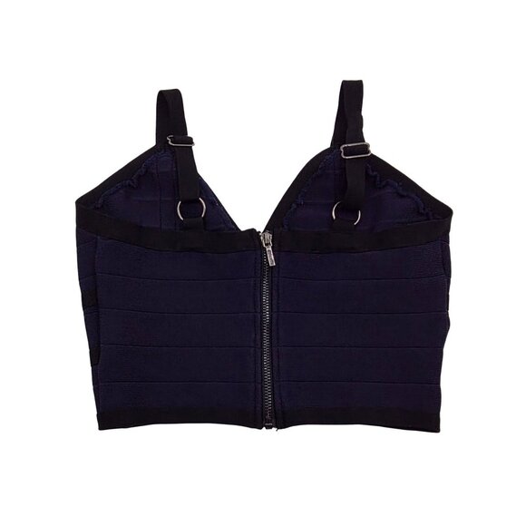 Women's - Bebe Navy Blue & Black Cropped Bandage Top, Size Small - Picture 6 of 7